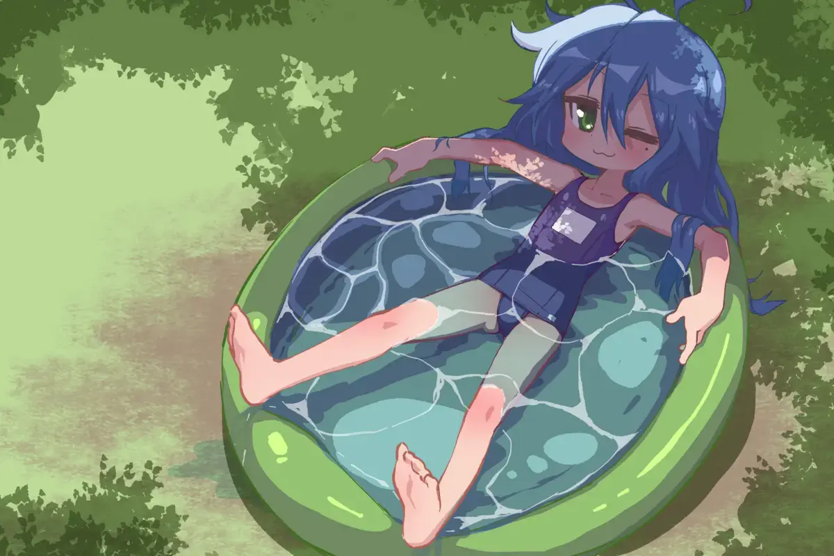 Konata chilling in a pool